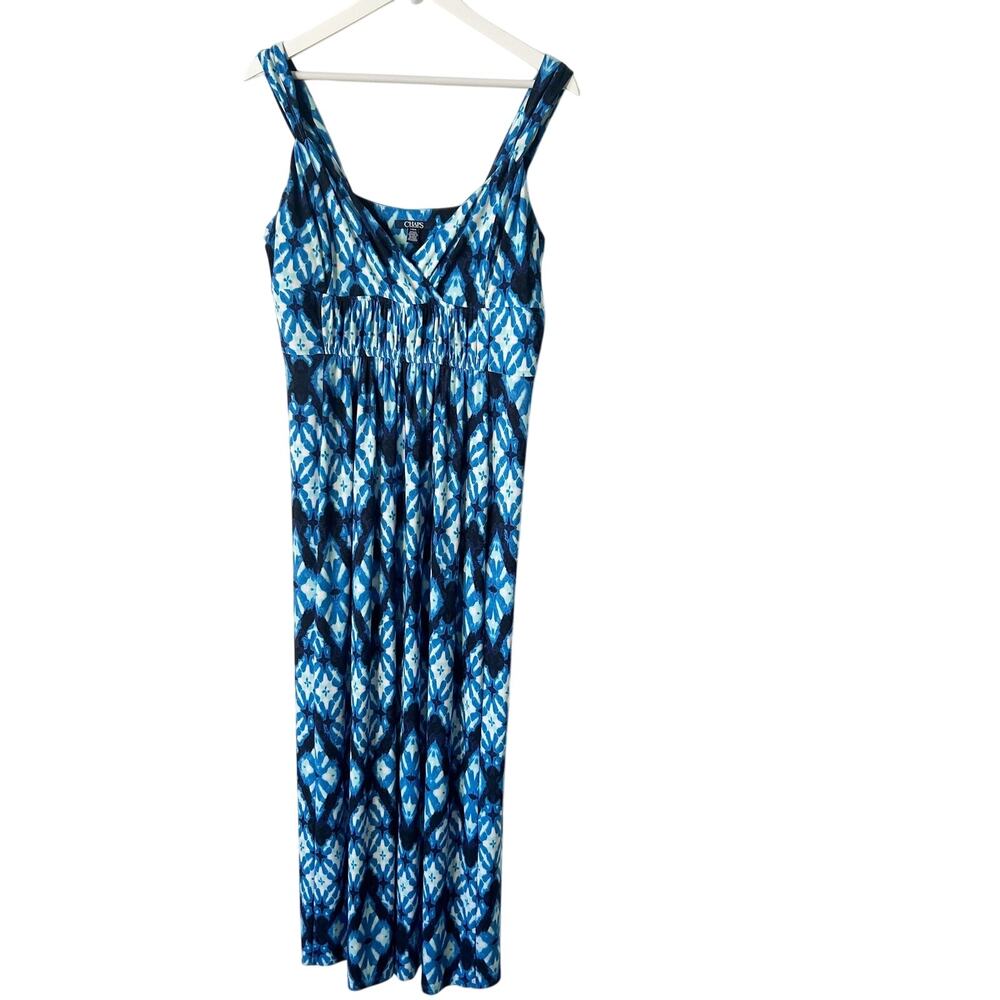 Chaps Maxi Dress Size L Blue Sleeveless Beachy Long Stretchy Travel Wrinkle-Free